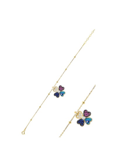Gümüş Rose Zirkon Taşlı Mineli Yonca Top Top Bileklik