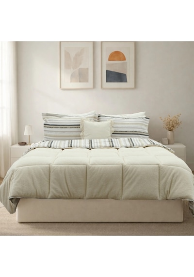 Sherpa Comforter Çift Kişilik Uyku Seti - Krem