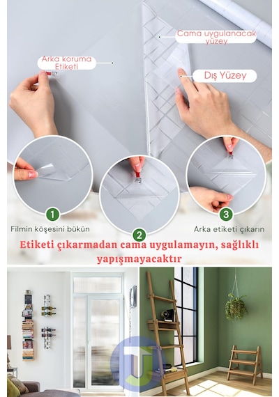 Technojet Statik Buzlu Desenli Cam Kaplama Filmi Duşa Kabin Ofis Balkon Dekorasyon Folyo 60cmx100cm Tk2027