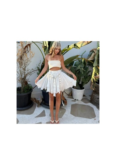 Fashion Cocktail Punk Gotik Saçaklı Grommet Detaylı Vintage Görünümlü Metalli Akışkan Saçaklı Tasarım Etek Ekru Fashion Cocktail Punk Gotik Saçaklı Grommet Detaylı Vintage Görünümlü Metalli Akışkan Saçaklı Tasarım Etek Ekru