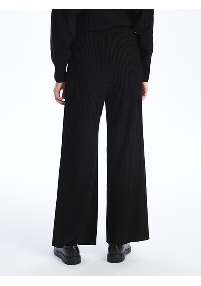 Lcw Modest Siyah Beli Lastikli Düz Geniş Paça Kadın Triko Pantolon