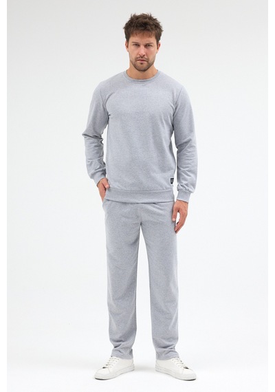Mmetalic Gri Relaxed Fit Bisiklet Yaka Sweatshirt Düz Paça Erkek Eşofman Takımı
