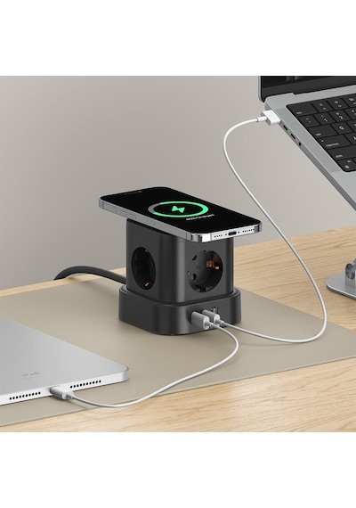 4'lü Priz Küp Çoklayıcı 2 Usb 2 Type-c 5w Kablosuz Şarjlı 2 Metre Kablolu Akım Korumalı Priz 1 - 3 M