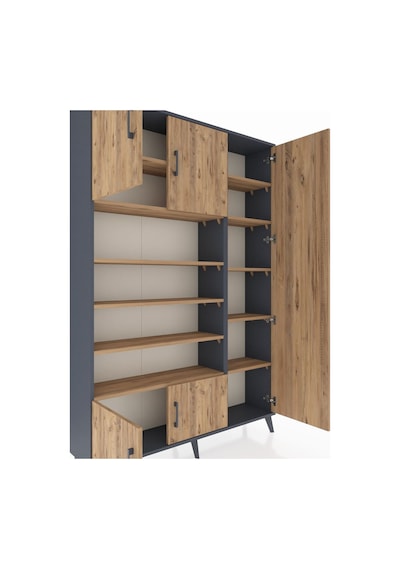 Arges Dolap 11 Raflı 5 Kapaklı 132x30x195 Antrasit-çam/çam Antrasit