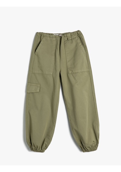Koton Paraşüt Pantolon Pamuklu Beli Lastikli Cepli - Parachute Jean Haki 4wkg40045aw Haki