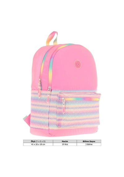 Kaukko Brush Üç Bölmeli Kız Çocuk Pembe Çok Renkli Okul Çantası - K1823 Pembe - Çok Renkli