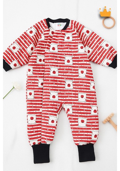 Babyhola 2.5 Tog Yorgan Gerektirmeyen Kalın Elyaf Dolgulu Çocuk Uyku Tulumu Pamuk Astarlı Unisex 6020 Kırmızı