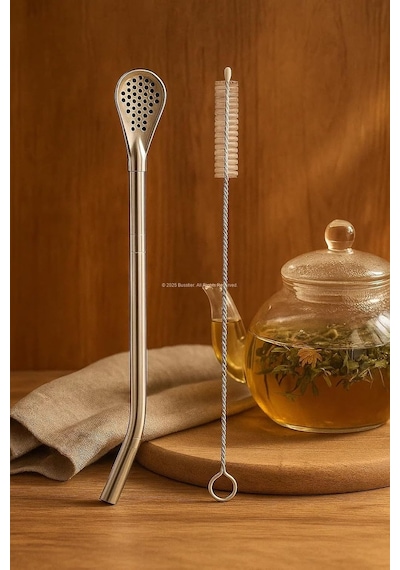 Süzgeç Uçlu Metal Pipet Seti, Filtreli Kaşık Pipet, Temizleme Fırçası Dahil, Kokteyl Sunum Bitki Çayı Ve Yerba Diğer