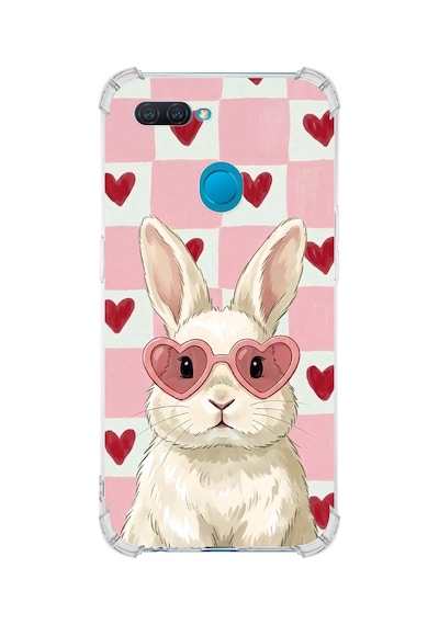 Printify Oppo A12 İle Uyumlu Pembe Pötikare Serisi Pembe Zıpzıp Tasarımlı Uv Baskılı Köşe Korumalı Antişok Kılıf Şeffaf