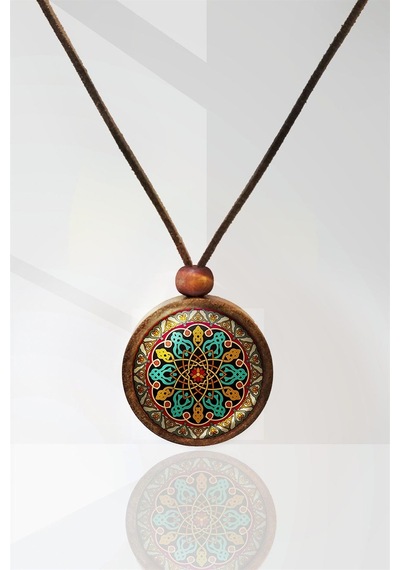 Mandala Ahşap Kolye N11.29032 Gümüş