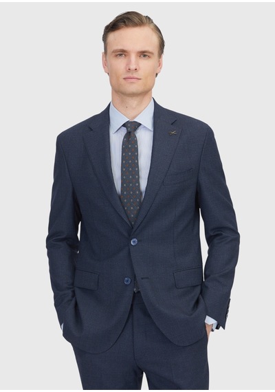Ramsey Lacivert Desenli Zeroweight Slim Fit %100 Yün Takım Elbise
