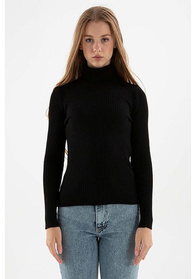 Fashion Friends Kadın Fitilli Balıkçı Yaka Kazak 23k0288k1 Siyah