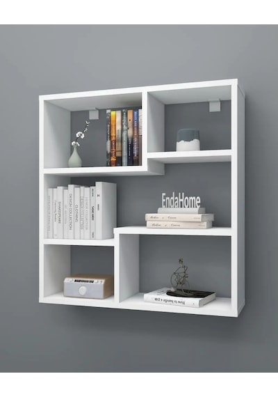 Reyo Enda Home Myra09 5 Bölmeli Modern Duvar Rafı, Mutfak Rafı Mat Beyaz Beyaz
