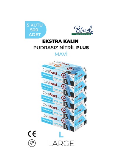 Ekstra Kalın Nitril Mavi Plus Muayene Eldiveni L - 5 Paket 100'lü
