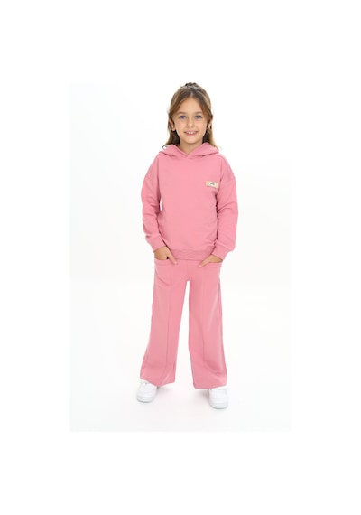 Toontoy Kids Toontoy Kız Çocuk Kapüşonlu Göğsü Armalı Eşofman Takım Gül Kurusu