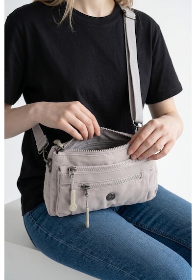 Baginn Paraşüt Kumaş Mini Çapraz Askılı Kadın Telefon Çantası Yağmur Geçirmez El Askılı Çanta 20 12 Cm Bej