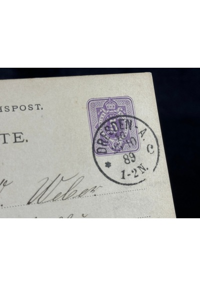 Antiye 1889 Yılı Alman Reich Döneminden 5 Pfennig Kendinden Pullu Post Kartı Postadan Geçmiş Varış Damgalı