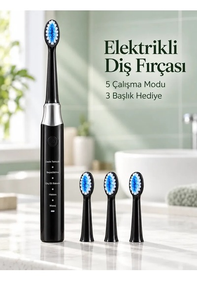 Günlük Ağız Bakımı İçin Şarj Edilebilir 5 Modlu Siyah Elektrikli Diş Fırçası