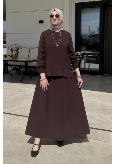Rabia Şamlı İpek Modal Takım Kahve Çok Renkli