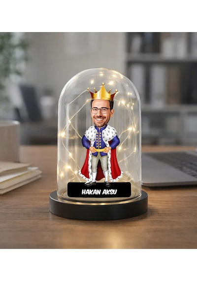 Bk Gift Kişiye Özel Kral Tasarımlı Karikatür Led Işıklı Cam Fanus Biblo -1, Sevgiliye-arkadaşa Hediye, Doğum Günü Hediyesi Kobitmeyencom36876 Bk Gift