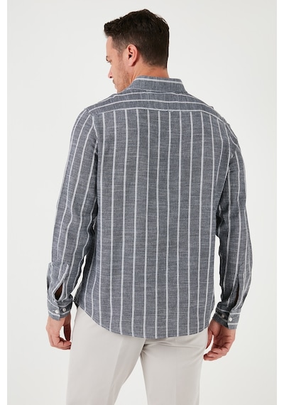 Buratti Pamuklu Çizgili Regular Fit Düğmeli Yaka Erkek Gömlek Cf21S112480 Siyah-Beyaz