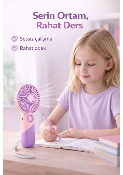 Taşınabilir Mini El Fanı Şarjlı 3 Kademeli Usb Fan Sessiz Güçlü Rüzgar Vantilatör