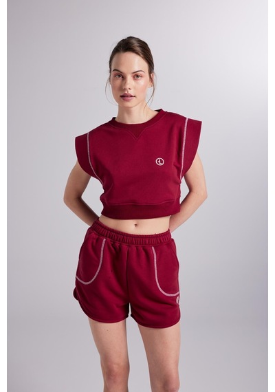 Holly Lolly Crop Kesim Kontrast Dikişli Rhode Tshirt Bordo