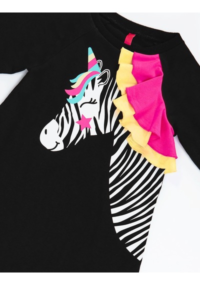 Denokids Unicorn Zebra Kız Çocuk Elbise Renkli Çok Renkli