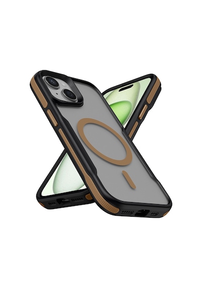 Apple Uyumlu iPhone 13 Kılıf M-safe Şarj Özellikli Renkli Kenar Airbag Şeritli Lamer Kılıf Titanyum - Gold