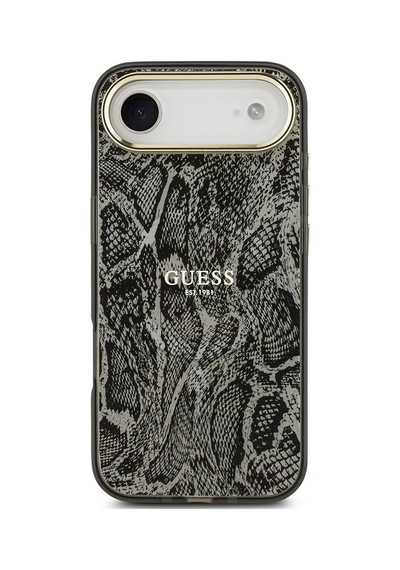 Apple Uyumlu iPhone 17 Air  Kılıf Guess Lisanslı M-safe Özellikli Yazı Logolu Python Desenli Kapak Siyah Siyah