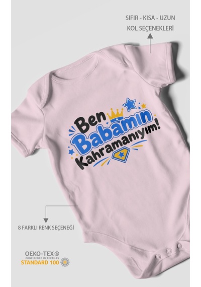 Morivokids Ben Babamın Kahramanıyım Kısa Kollu Bebek Body %100 Pamuk Bebe Pembe