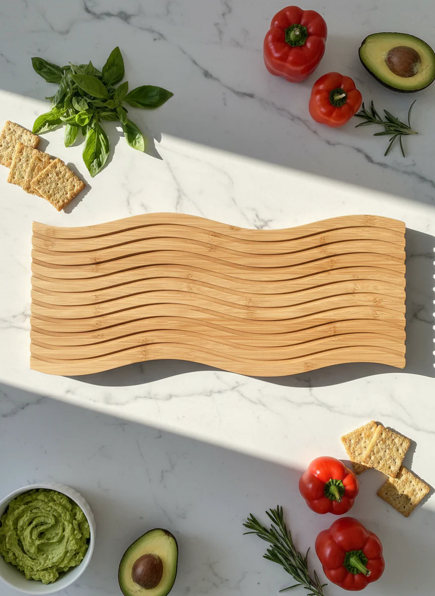Bambu Oluklu Asimetrik Sunumluk 30 15 1.5cm Açık Kahverengi