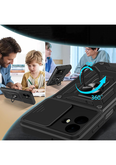 Galaxy Uyumlu A07 Kılıf Sürgülü Kamera Koruyucu Manyetik Standlı Tank Koruma Pazarplus Mavi