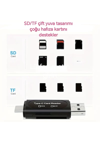 E-kervan 4'ü 1 Arada Kart Okuyucu Type-c Ve Usb Çift Protokol Mikro Sd/tf Hafıza Kartı Kart Okuyucu