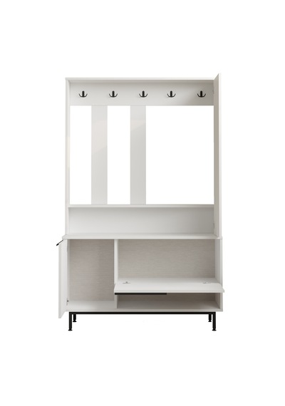 Robin Home Portmanto Vestiyer Ayakkabılık Aynalı Metal Ayaklı Beyaz Beyaz