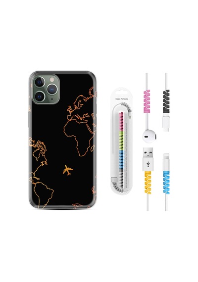 Apple Uyumlu iPhone 11 Pro Kılıf Kablo Koruyuculu Harita Ve Uçak 1777