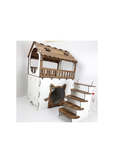 Teras Katlı Kedi Evi Ahşap Kedi Evi Kedi Yatağı
