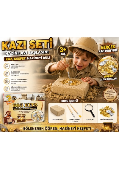 Oyuncak Kazı Seti Hazine Avı Ve Arkeoloji Kazı Oyunu Sürpriz Altın Külçe Keşif Seti