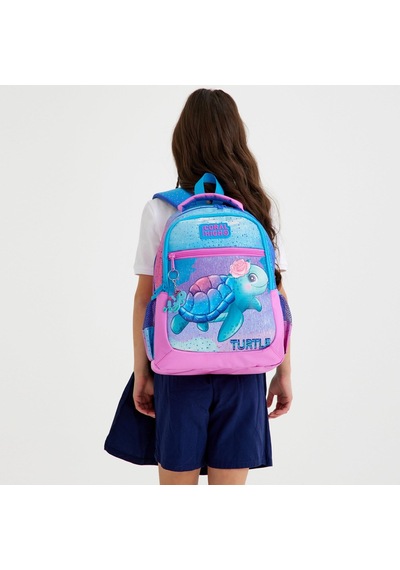 Coral High Kids Açık Pembe Mavi Kaplumbağa Desenli 2'li Okul Çanta Seti Set0223497