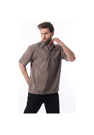 Madmext Kahverengi Oversize Rahat Kesim Kısa Kollu Gömlek 6744 Kahverengi