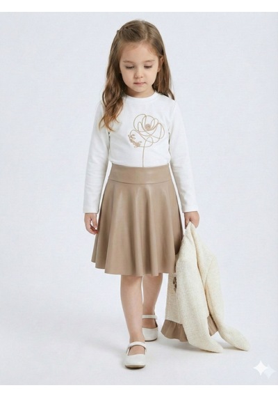 Xo Kids Çiçek Detaylı Tüvit Ceketli Deri Etekli Kız Çocuk 3lü Takım 4-10 Yaş 4413 Beyaz - Kahverengi Xo Kids Çiçek Detaylı Tüvit Ceketli Deri Etekli Kız Çocuk 3lü Takım 4-10 Yaş 4413 Beyaz - Kahverengi