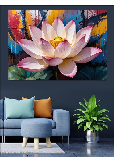 Renk Sıçramalı Lotus Dekoratif Kanvas - Mdf Ahşap Tablo
