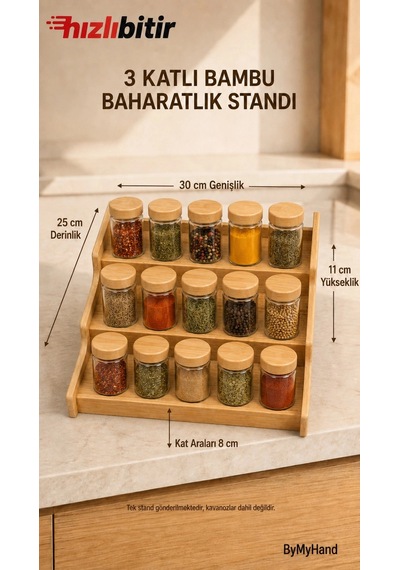 Bymyhand Bambu Ahşap 3 Katlı Baharatlık Standı