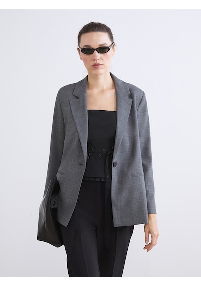 Lcwaıkıkı Classic Gri Ekose Kadın Blazer Ceket