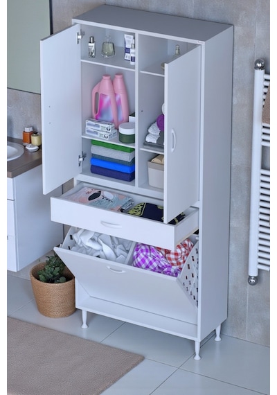 Eliusta Wall Beyaz Banyo Dolabı 85 Cm İki Göz Bölmeli Sepet 85x171x32,5 Cm 4 Raflı Mutfak/banyo Dolabı Beyaz