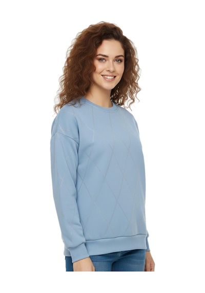 Baglan Kadın Sıfıryaka Sweatshirt Taşlı Bgl-st05060 Mavi