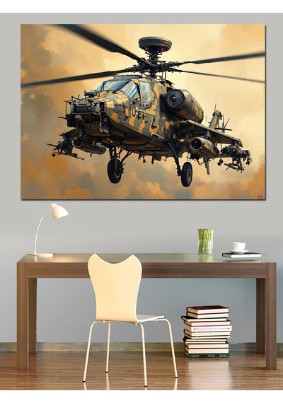 Askeri Saldırı Helikopteri Dekoratif Kanvas - Mdf Ahşap Tablo