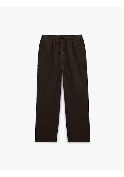 Koton Regular Fit Pamuklu Cepli Beli Bağcıklı Lastikli Pantolon Kahverengi 7wam40050hw Kahve