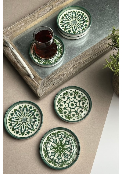 Tabak Evi Stoneware Mozaik Green Sefa 6'lı Çay Tabağı 10 CM Çok Renkli