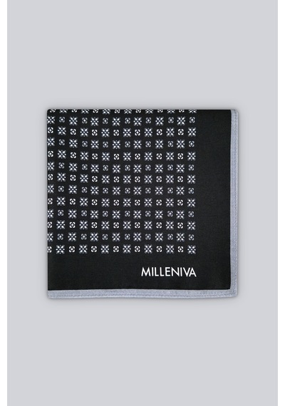 Milleniva Çiçek Motif Desenli Siyah Beyaz 70x70 Soft Touch Mat Kare Fular